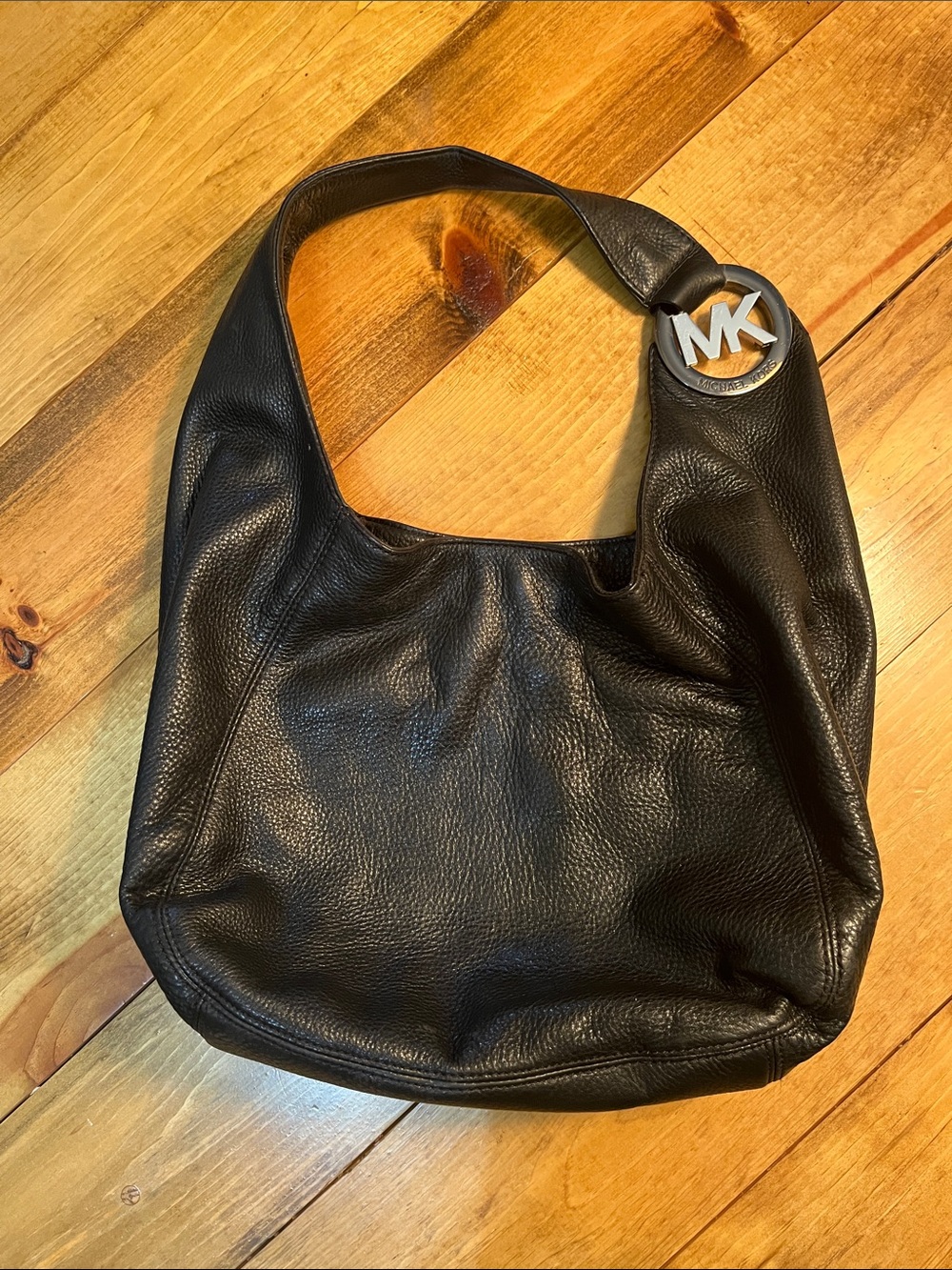 Michael Kors Black Leather Shoulder Bag with MK Medallion